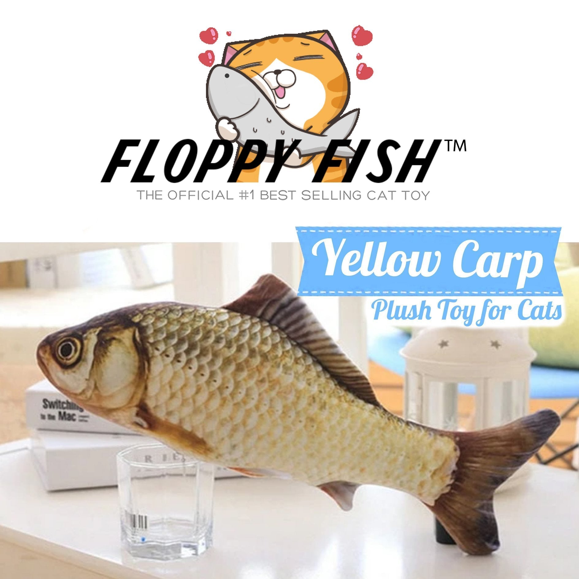 Official Floppy Fish Soft Plush Yellow Carp Cat Toy