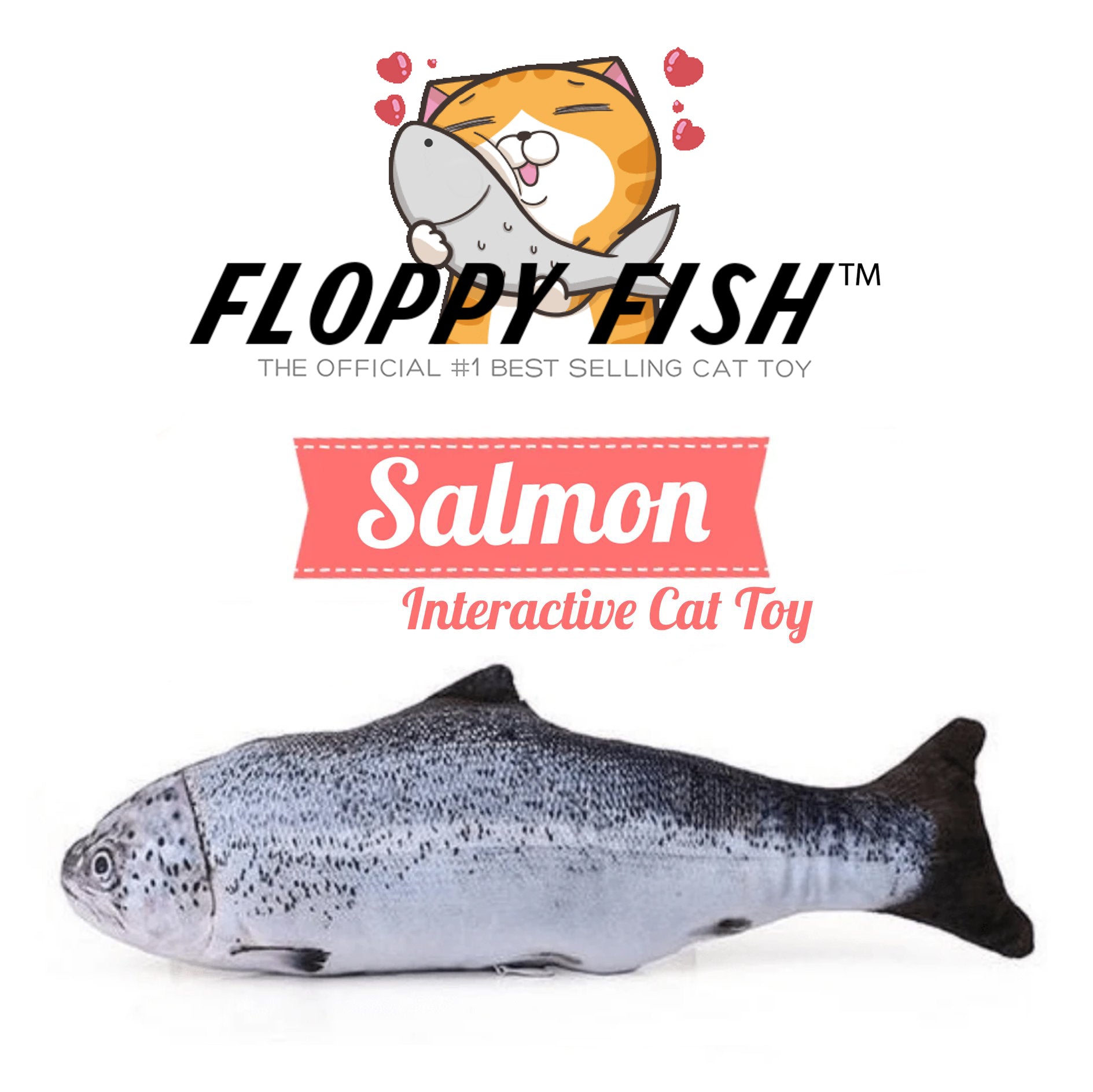 Floppy Fish Interactive Kicker Cat Toy That Flops On Its Own, Salmon Variant